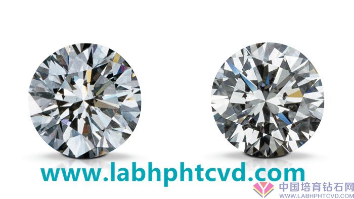 人造钻石（左）和天然钻石（右）在肉眼看来可能完全相同。_副本